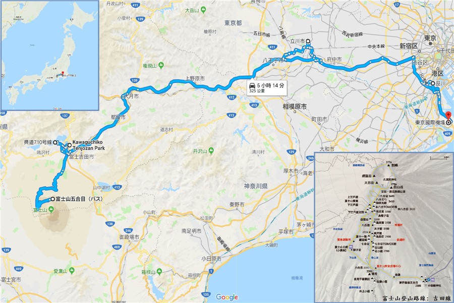 Map for Mt. Fuji Trip