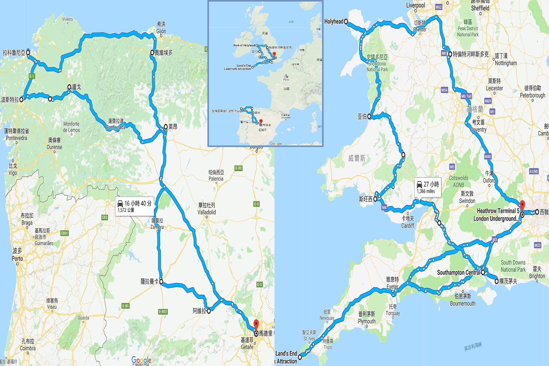Map for N. Spain-S. England-Wales Trip