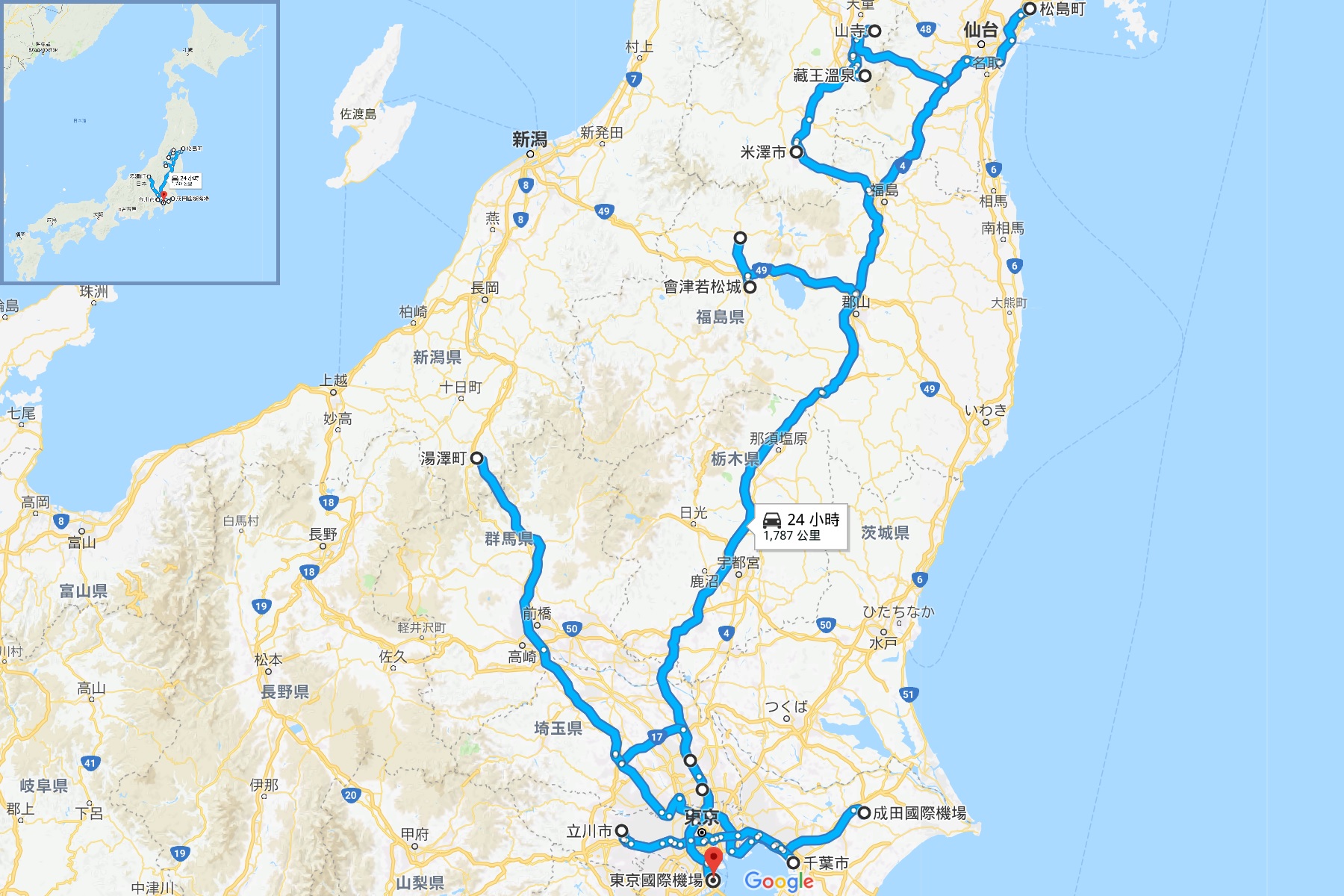 Map for Tohoku Trip