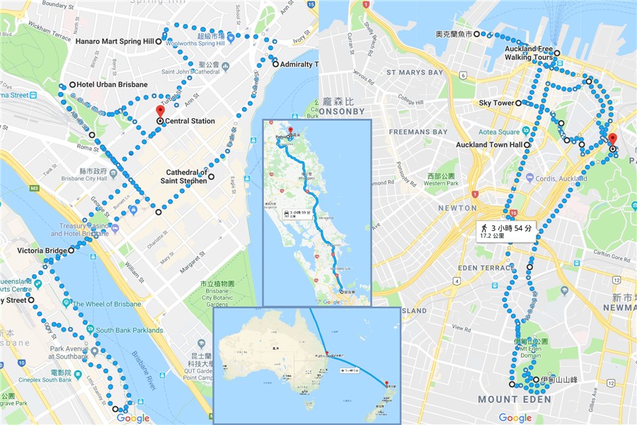 Map for Brisbane-NorthNZ Trip
