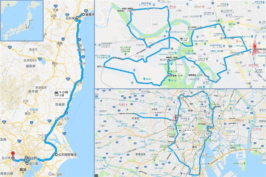 Map for Sendai-Tokyo Trip